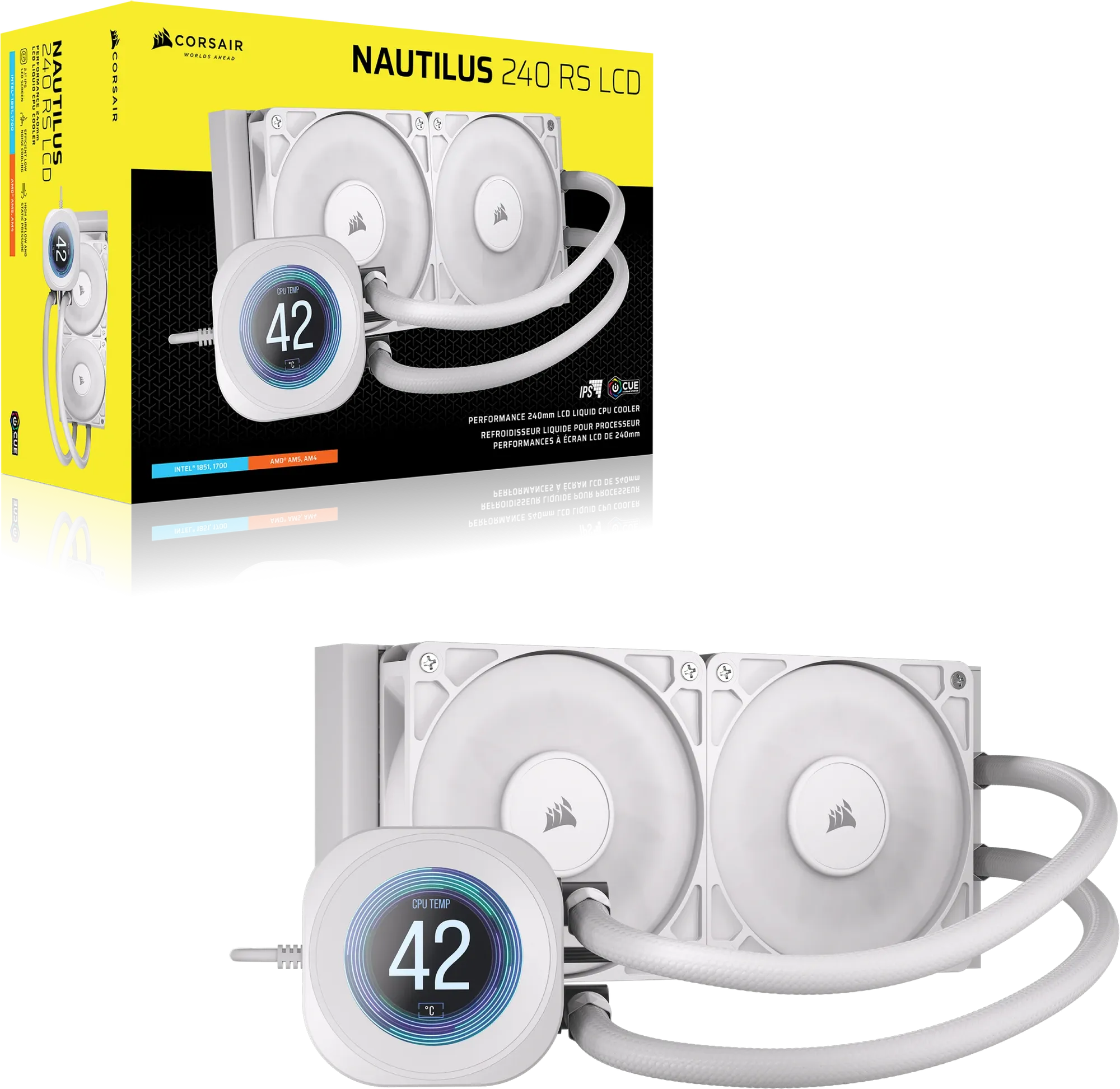 NAUTILUS 240 RS LCD Liquid CPU Cooler – 2.1'''' IPS LCD Screen – RS120 Fans – 240 mm Radiator – LGA 1851/1700;
AMD® AM5/AM4 -