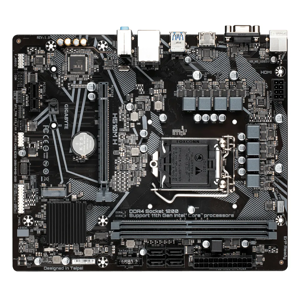 Gigabyte Intel® H510 Chipset for 10/11thth Gen LGA 1200 (4MB Cache +); 2x DDR4; 1x M2; D-Sub/HDMI; mATX.