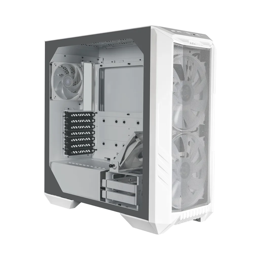 Cooler Master MasterCase H500; 2 x 200mm rgb fans with controller; ATX; Case handle; Mesh and Transparent covers; White