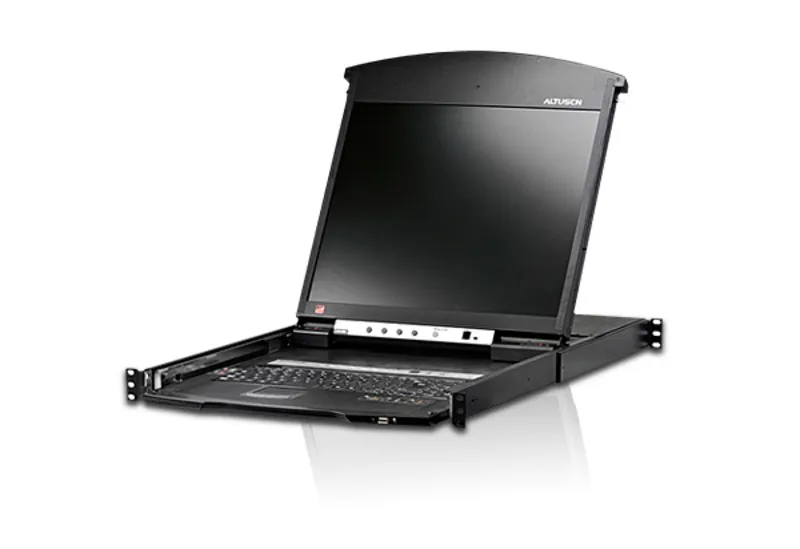 16-port 17'' Dual Rail LCD IP Cat5 KVM - TAA Compliant D.Rail LCD KVM IP SW. W/(USKB/SPKB)/W/(US/EU/OUT) CORD ATEN ALTUSEN
