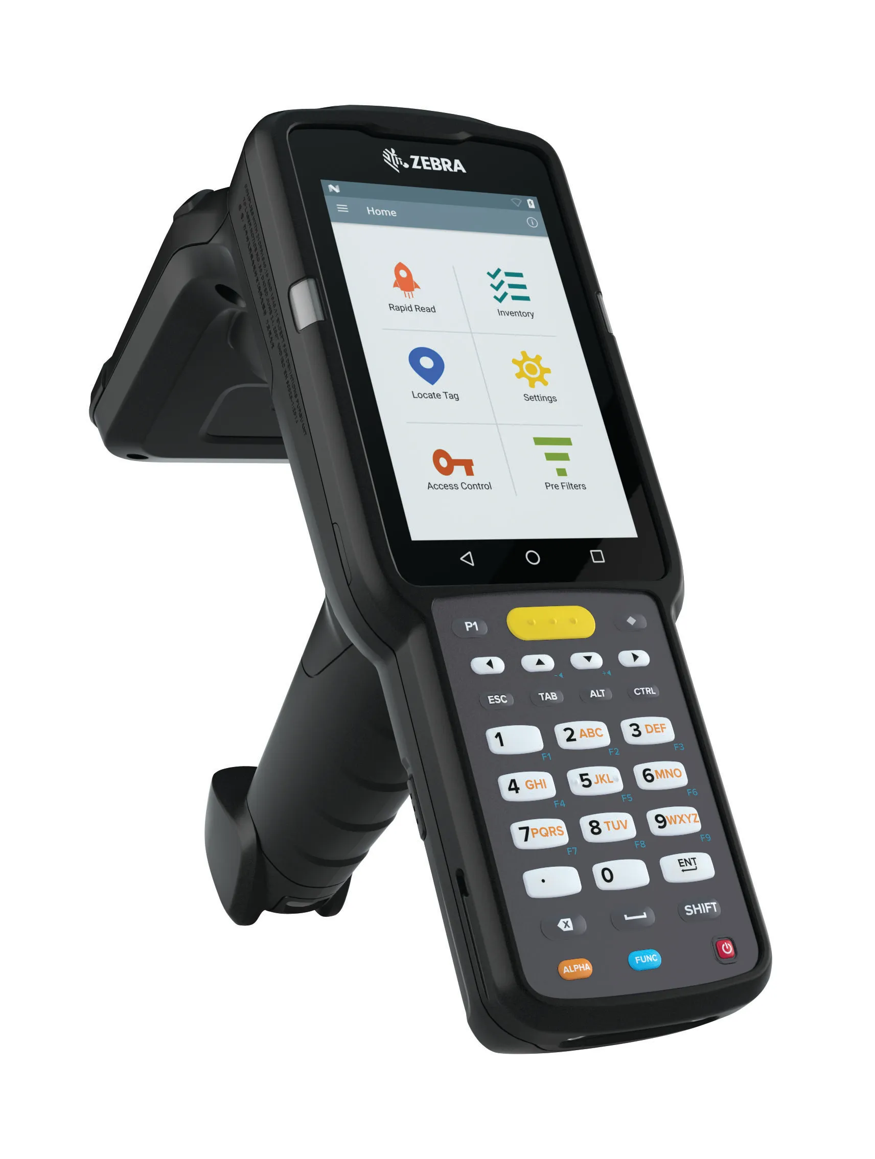 MC3330XR UHF RFID GUN; CIRCULAR ANTENNA; 802.11 A/B/G/N/AC; SE4770 2D IMAGER; 38 KEY; EXTENDED CAPACITY BATTERY; GMS; 4GB RAM /