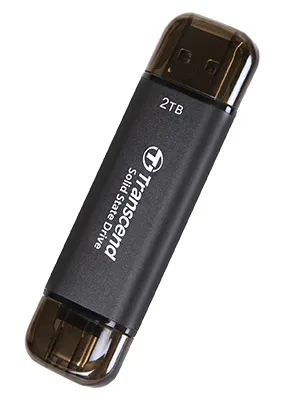 TRANSCEND 2 TB ESD310C USB3.2 TYPE A & C (USB 10Gbps) OTG COMPACT PORTABLE SSD  - Read 1050MB/s Write 950 MB/s - Black