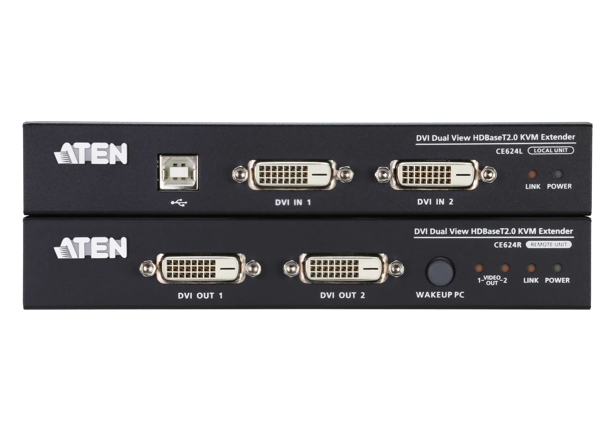 ATEN USB DVI Dual View KVM Extender HDBaseT™ 2.0 USB 2.0 and RS-232 up to 100 meters using Cat6/6a cable / 1920x1200