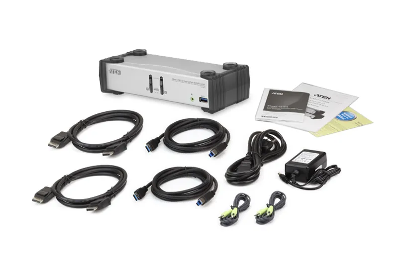 ATEN 2-port USB 3.0 DisplayPort Audio KVMP Switch support up to 3840x2160@30Hz W/(US/EU/OUT) CORD