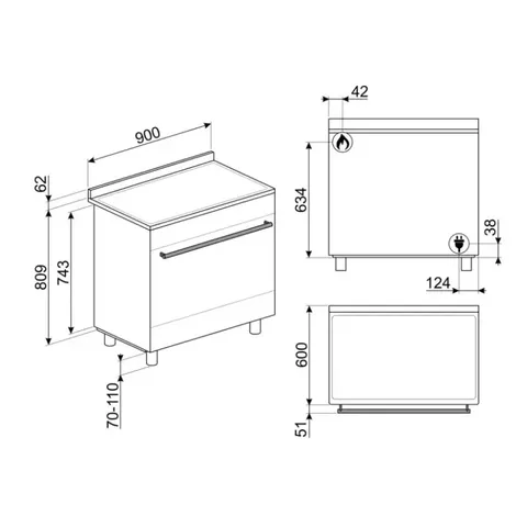 Smeg 115l White 6 Burner Gas Electric Cooker C9mabssa9 Dimensions