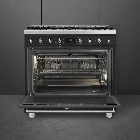 smeg-90cm-matt-black-gas-electric-cooker-c9mambssa2-open