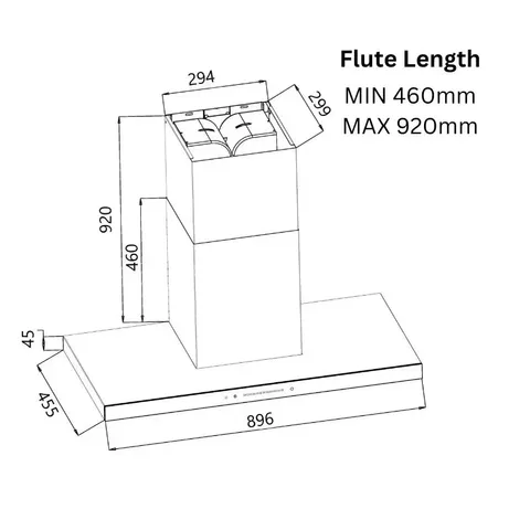 Falco 90cm Wall Mount T Shaped Extractor Fal 9018 Dimensions