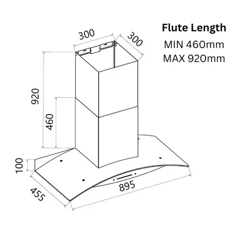 Falco 90cm Wall Mount Extractor Fal 9068 Dimensions