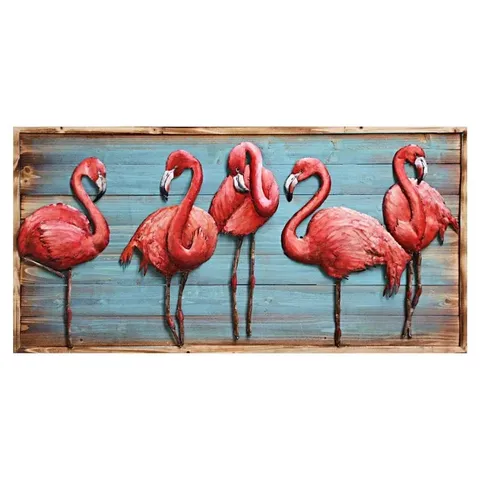 Flamingos On Wood 3d Metal Oil Painting Fam 1558