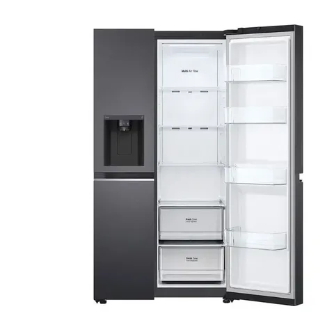 lg-611l-matte-black-side-by-side-fridge-gc-l257sqsl-one-door-open