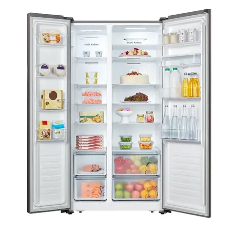 Hisense 508l Khaki White Delectable Side By Side Fridge H670sdk Wd Open