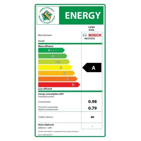 Bosch 60cm Built In Oven Hbj354es0z Energy Rating