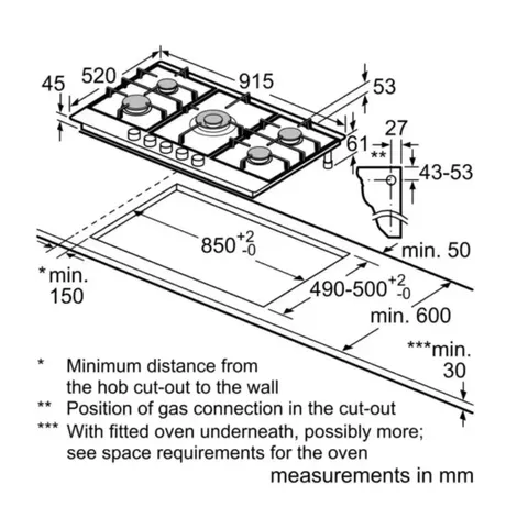 Bosch 90cm Gas Hob Pcr9a5b90z Installation