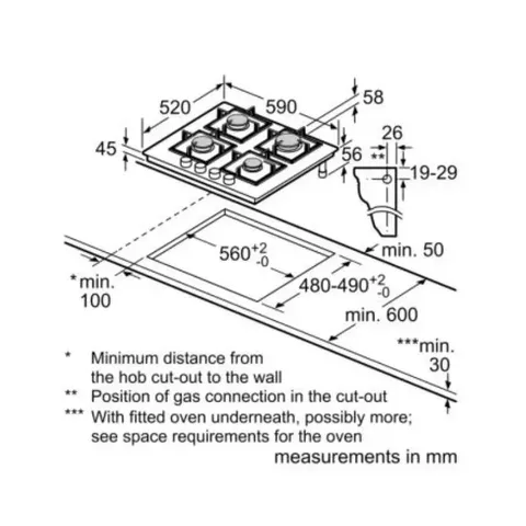Bosch 60cm Series 6 Gas On Glass Hob Ppp6a6b20z Dimensions