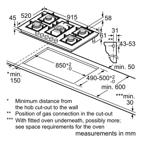 Bosch 90cm Series 6 Gas On Glass Hob Ppq9b6o90m Installation
