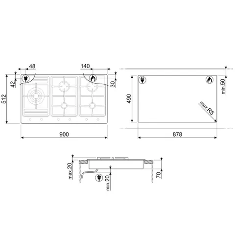 smeg-90cm-stainless-steel-gas-hob-ps906sa-dimensions