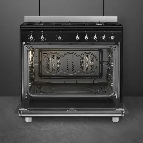 smeg-90cm-black-classica-gas-cooker-ssa91ggbl2-open-empty