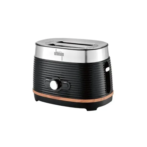 sunbeam-ultimum-black-ribbed-2-slice-toaster-with-wood-trim