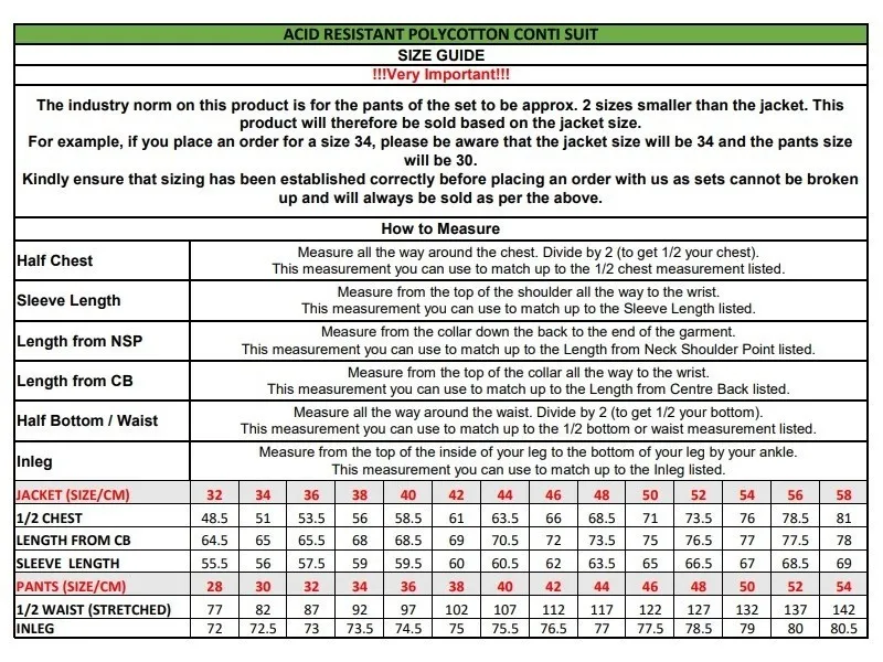 Acid Resistant Conti Suit