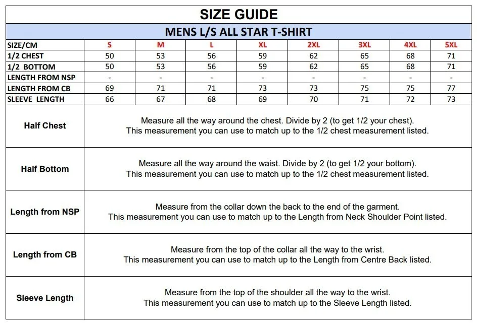 Mens Long Sleeve All Star T Shirt