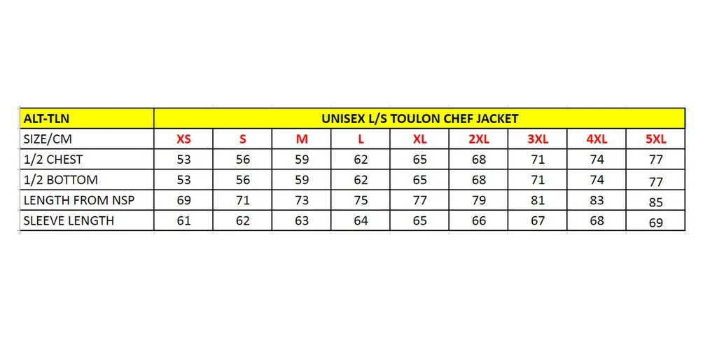 Unisex Long Sleeve Toulon Chef Jacket