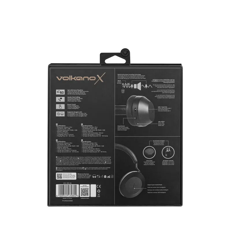 VolkanoX H400 Hybrid Active Noise Cancellation Headphones - Black