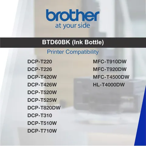 Brother D60BK Black Original Ink Bottle - BT D60BK