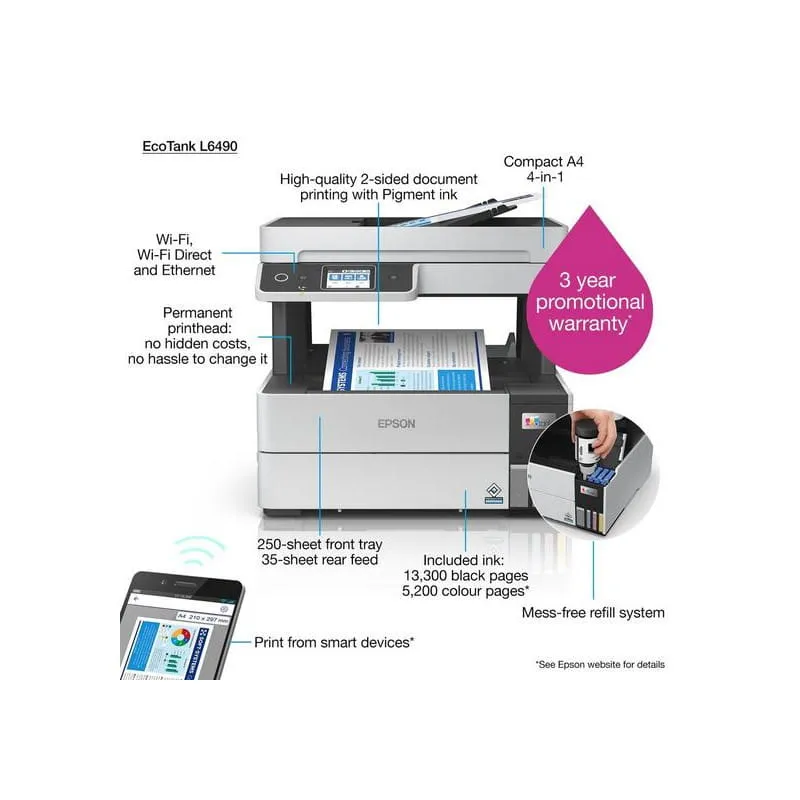 Epson EcoTank L6490 Colour WiFi 4-in-1 Printer | CH Africa