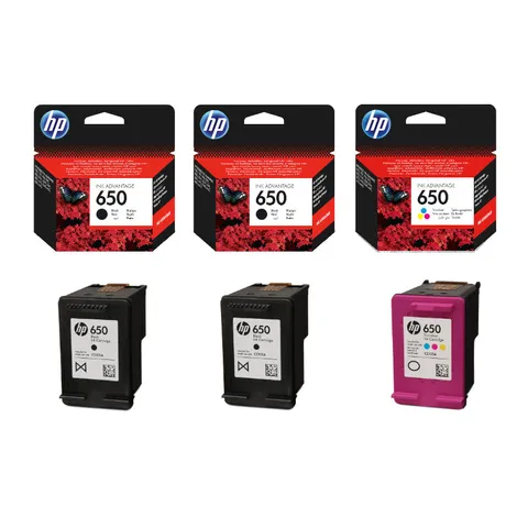 HP 650 Black Dual Pack with 650 Tri Colour Original Ink Cartridges