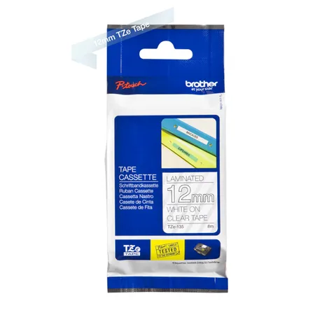 Brother TZ-135 White On Clear Laminated 12mm Tape  - TZe 135