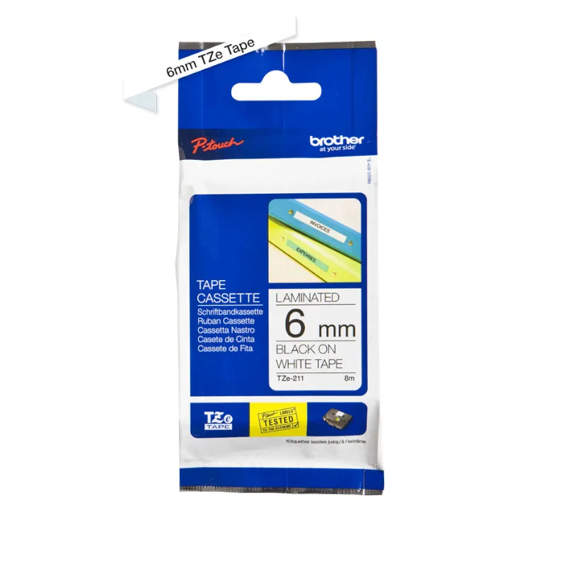 Brother TZ-211 Black On White Laminated 6mm Tape - TZe 211 | CH Africa