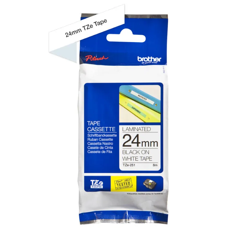 Brother TZ-251 Black On White Laminated 24mm Tape - TZe 251 | CH