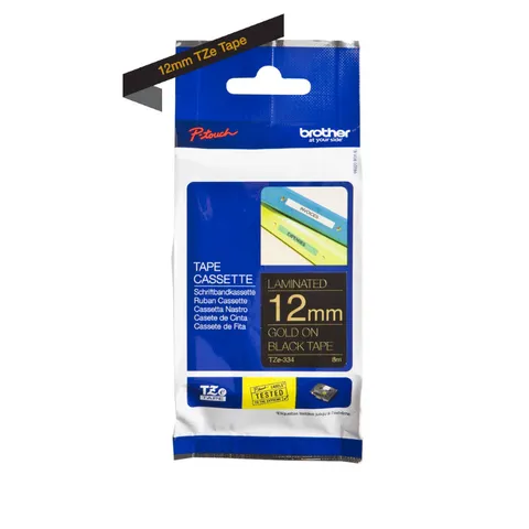Brother TZ-334 Gold On Black Laminated 12mm Tape - TZe 334