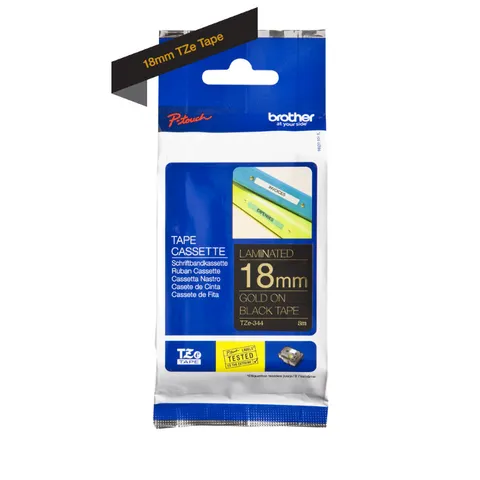 Brother TZ-344 Gold On Black Laminated 18mm Tape - TZe 344
