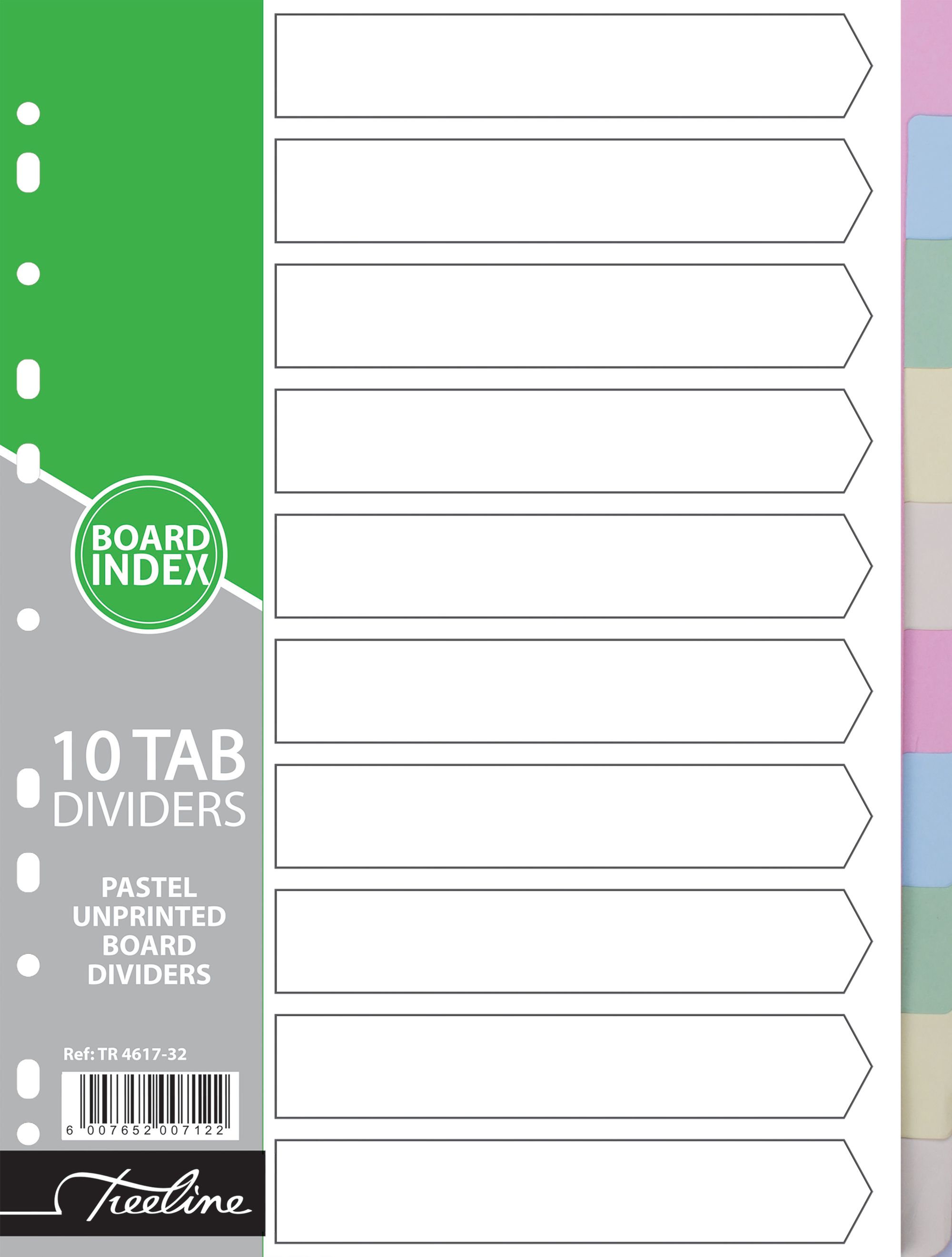 A4 Board 10 Tab Pastel Dividers Formax