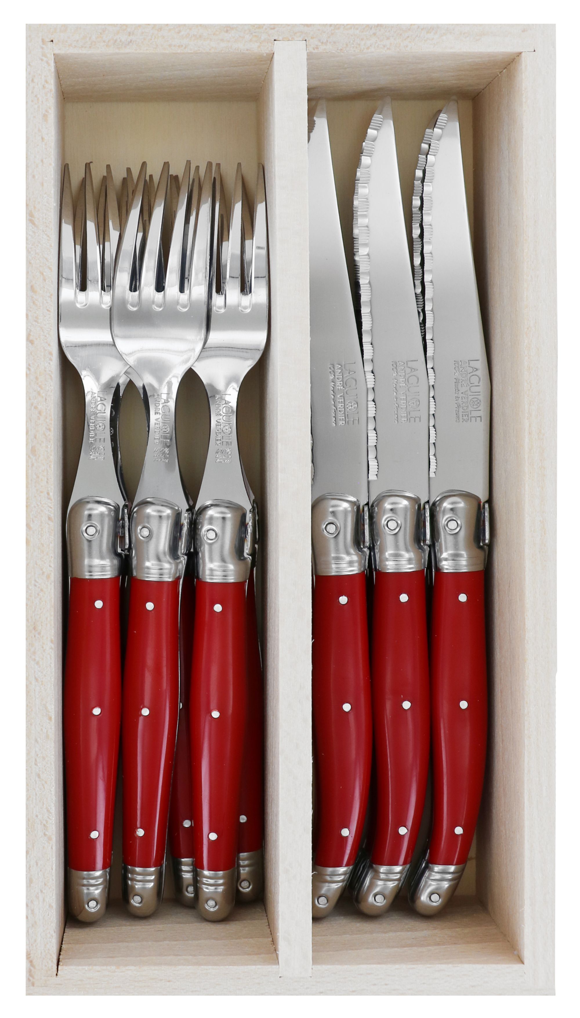 Steak Knives & Forks Set 12pc New Red KRDM