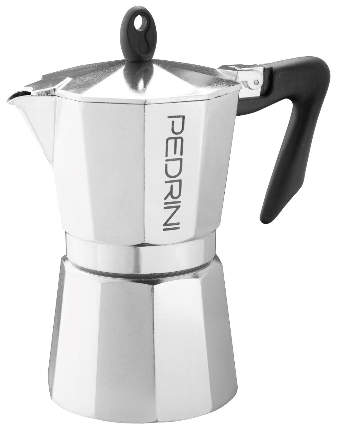 Pedrini Aluminium Polished 6 Cup Coffee Maker Black KRDM