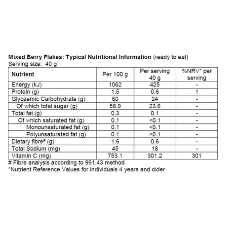 Mixed Berry Fruit Flakes Nutritional Info
