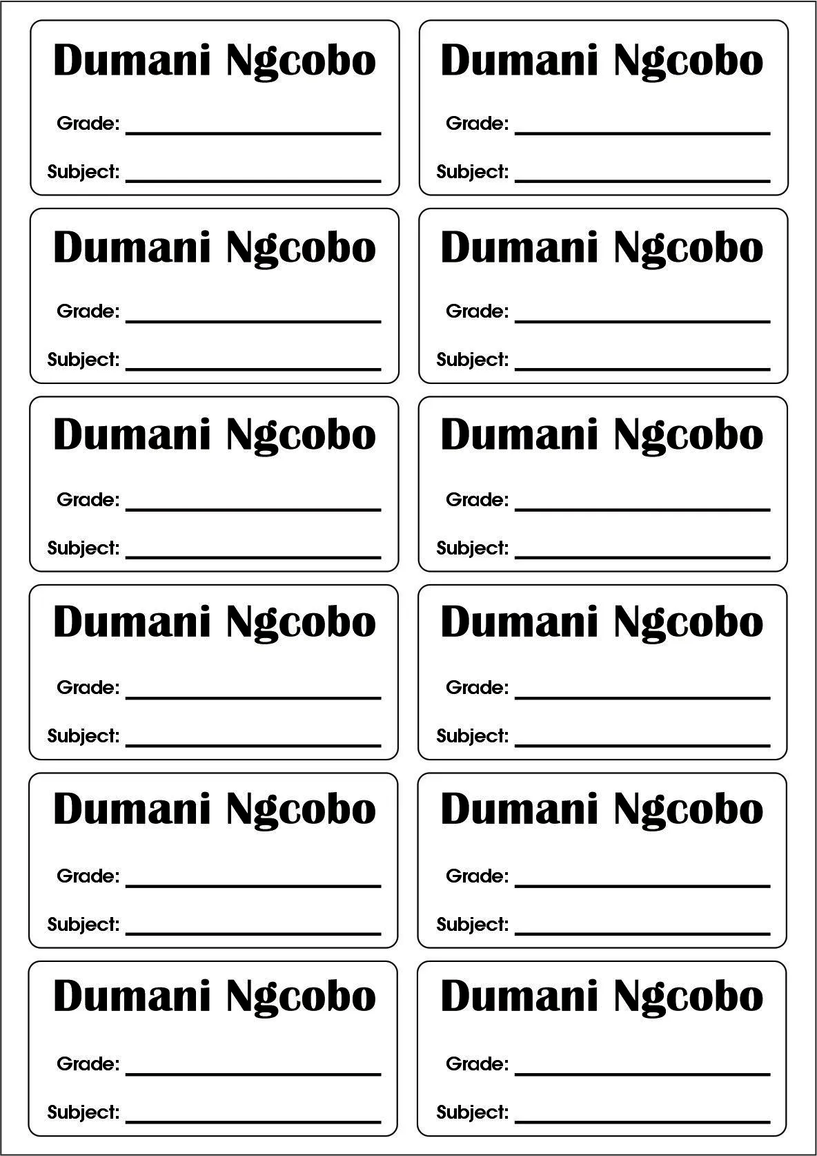 Stationery book labels personalized 12pc PMB Office National