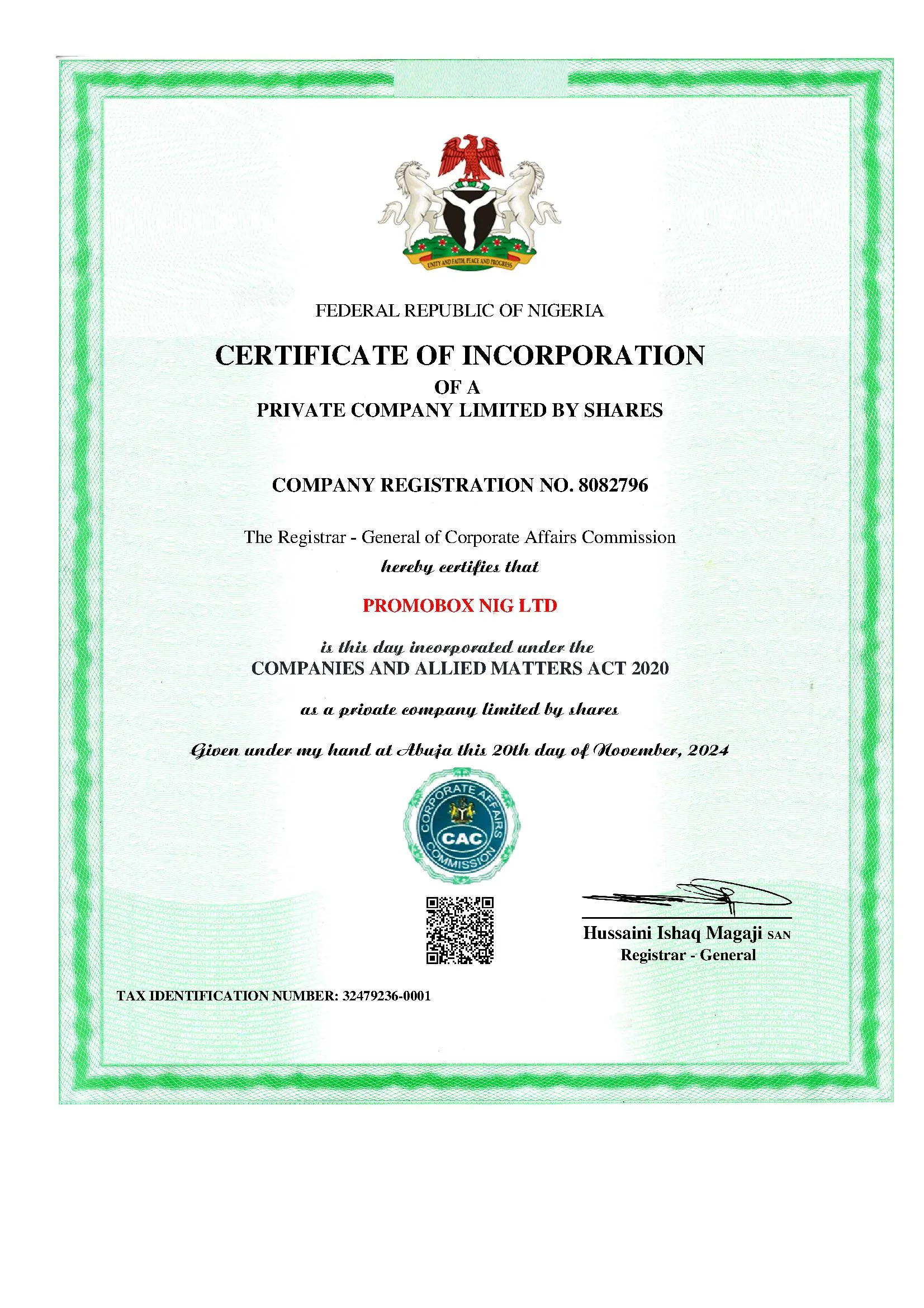 Certificate OF Incorporation