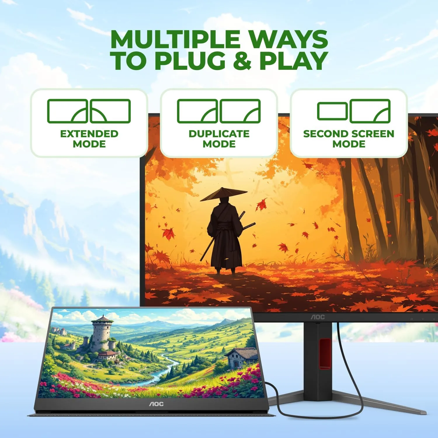 AOC-16T20 Monitor|USB C Powered|15.6 inch|IPS 1920x1080 60Hz|HDMI|Portable|230nits|VESA Mount|Smart cover - additional product image 14