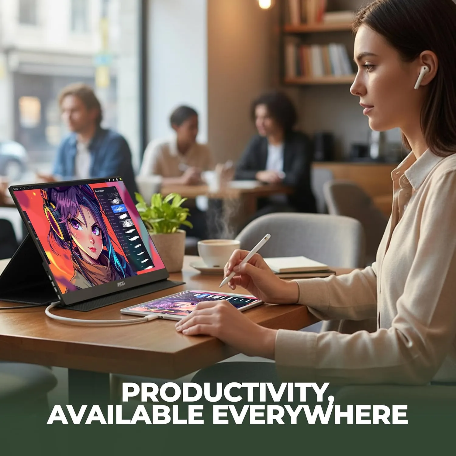 AOC-16T20 Monitor|USB C Powered|15.6 inch|IPS 1920x1080 60Hz|HDMI|Portable|230nits|VESA Mount|Smart cover - additional product image 5