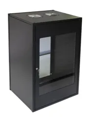 RCT 15U CP black wall mount cabinet 2x uprights 2x glands + Screws; 450mm GLASS DOOR.