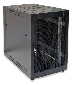 RCT 15U CP black wall mount cabinet 2x uprights 2x glands + Screws; 450mm PERFORATED DOOR