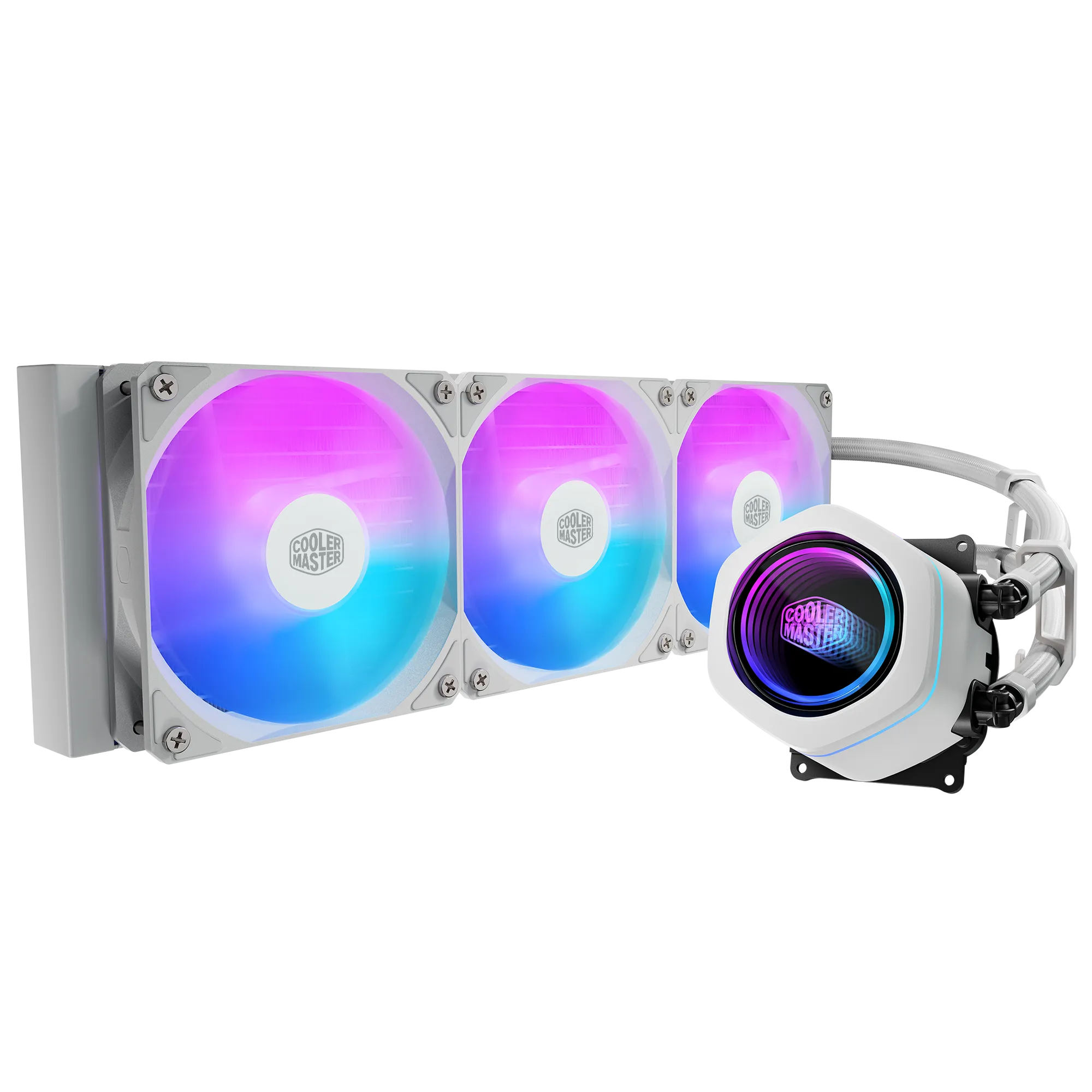 Cooler Master MasterLiquid Core Nex 360 White ARGB; 360mm AIO liquid cooler; strong thermal performance; Dual Chamber Pump