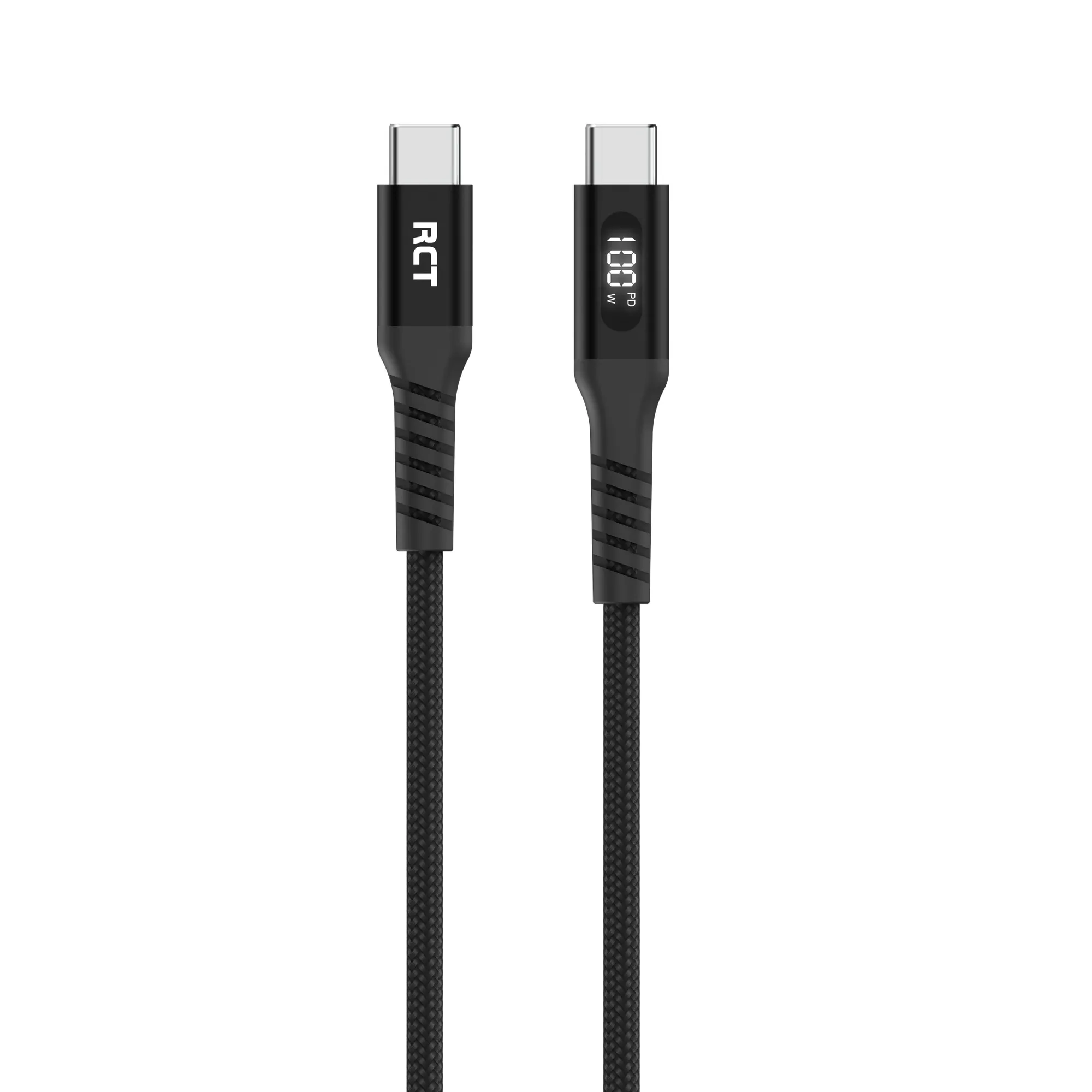 RCT USBC-USBC Sync & fast charge cable DC20V/5A; 2m (Black with LED Display)