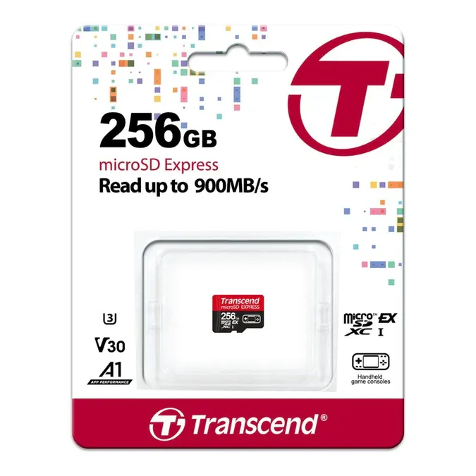 Transcend 256 GB microSD Express Card; PCIe Gen 3 Read up to 900MB/S Write up to 780 MB/s UHS-I U3 V30 A1