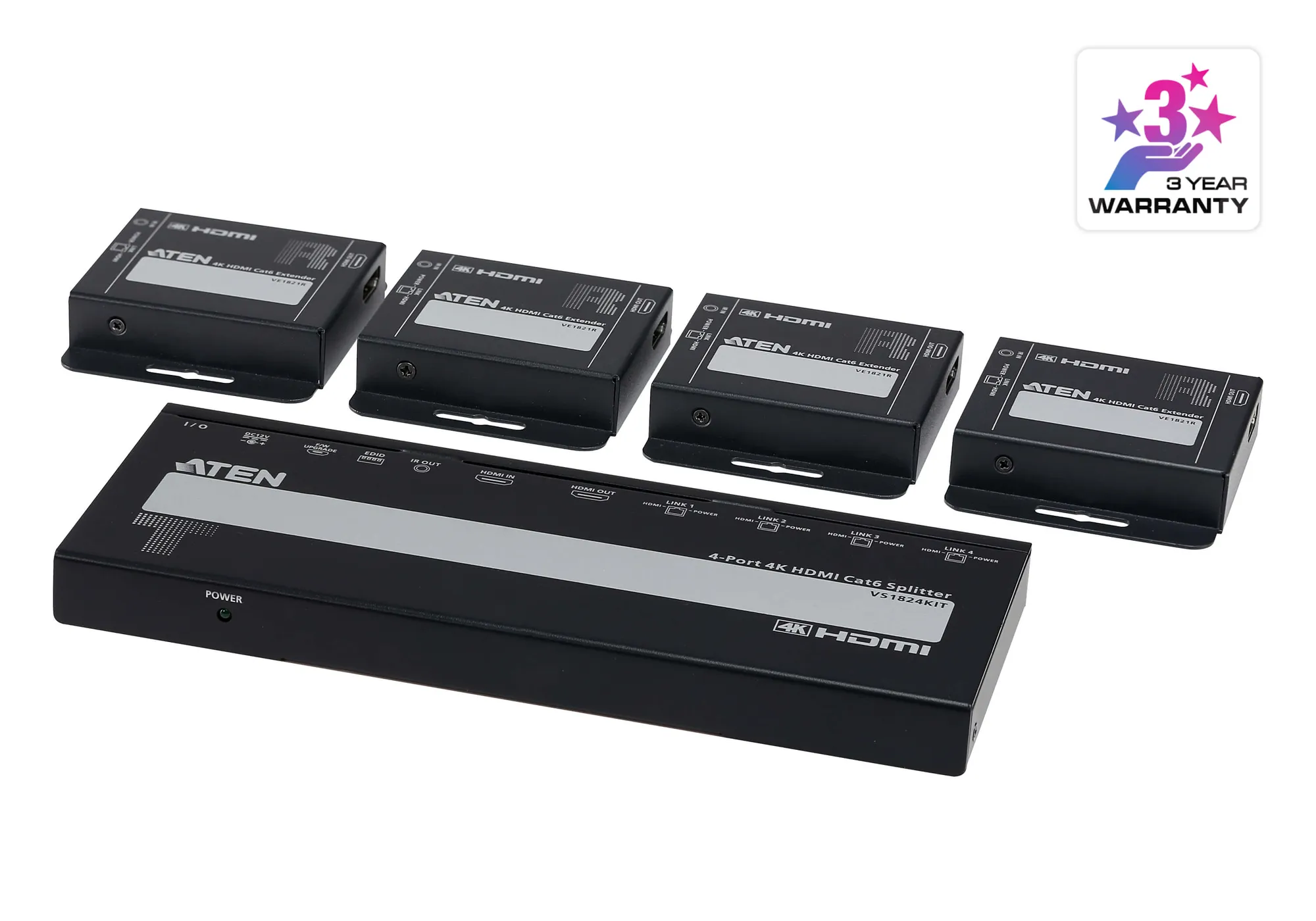 4-Port 4K HDMI Cat 6 Splitter with Receivers - 1 splitter and 4 receivers