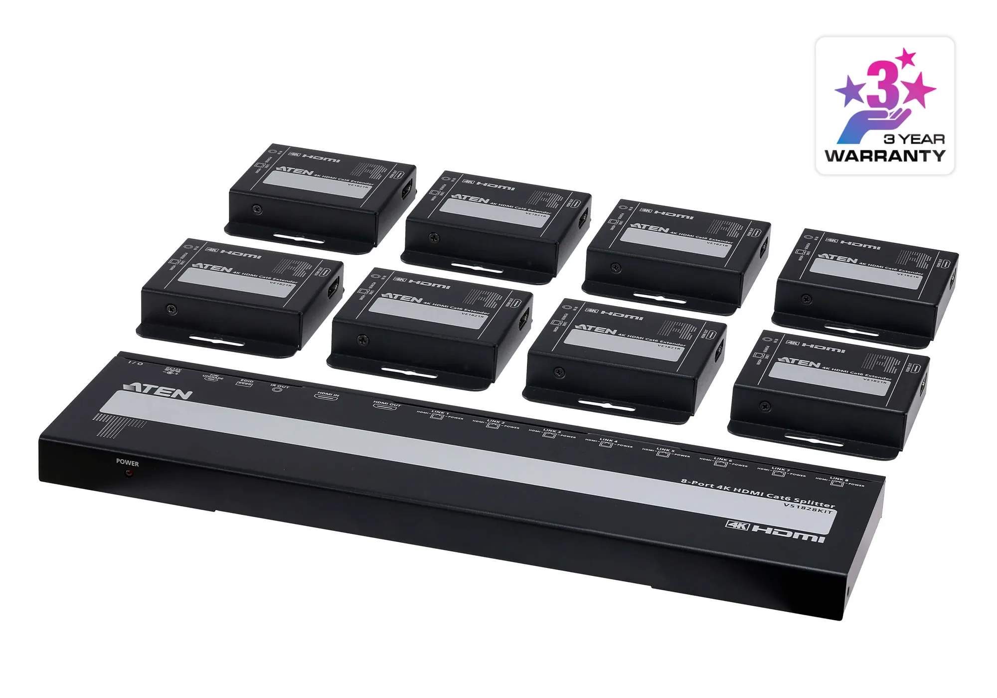 4-Port 4K HDMI Cat 6 Splitter with Receivers - 1 splitter and 8 receivers