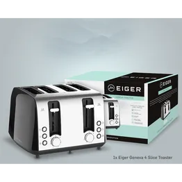 EIGER GENEVA 4 SLICE STAINLESS STEEL TOASTER - BLACK